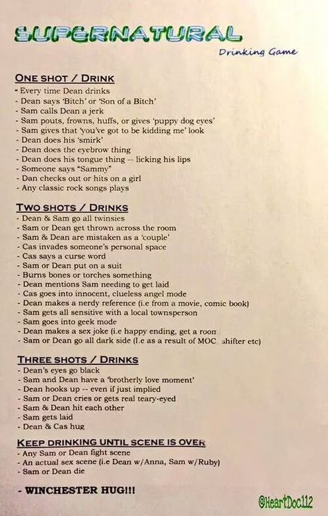 Supernatural drinking game!! :P Supernatural Drinks Alcohol, Supernatural Drinking Game, Drinking Games Movie, Tv Show Drinking Games, Movie Drinking Games, Drunk Games, Lets Get Drunk, Fire Movie, Bubble Games