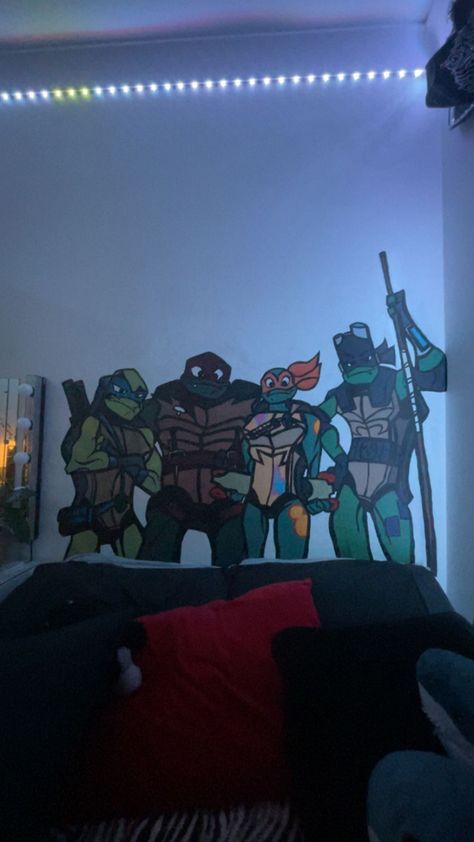 Lair Games Rottmnt, Rottmnt Lair Games, Tmnt Room Decor, Ninja Turtle Room Decor, Tmnt Bedroom, Ninja Turtle Nails, Tmnt Room, Ninja Turtle Room, Ninja Turtle Bedroom