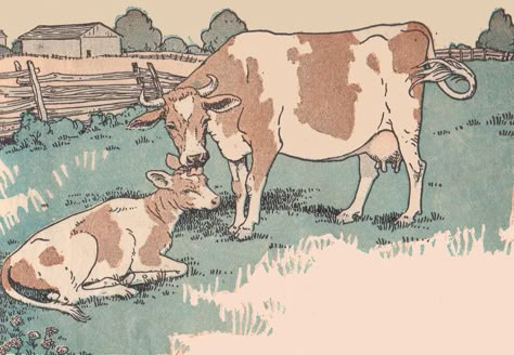 Vintage Cow Illustration, Storybook Illustration Vintage, Storybook Art Vintage, Cows Drawing, Cow Character, Cow Illustration, Cow Drawing, Storybook Art, Cow Art