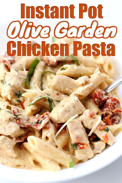 Instant Pot Olive Garden Chicken Pasta—with just a handful of ingredients you can make a creamy and zesty pasta and chicken in your Instant Pot. An easy weeknight dump and go recipe! Instant Pot Olive Garden Chicken, Olive Garden Chicken Pasta, Pasta And Chicken, Olive Garden Chicken, Instant Pot Pasta Recipe, Best Instant Pot Recipe, Instant Pot Recipes Chicken, Instant Recipes, Instant Pot Dinner Recipes