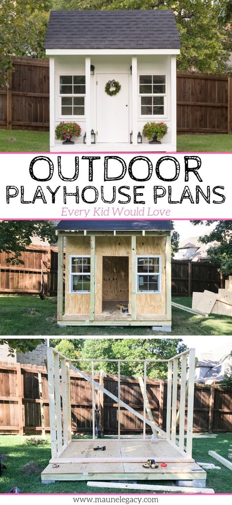 Wood Playhouse Plans, How To Build A Play House For Kids, Play House Diy Outdoor, Building A Playhouse Diy, Garden Shed Playhouse, Diy Play Houses, Diy Kid Playhouse Outdoor, She Shed Building Plans, Diy Kids Playhouse Plans