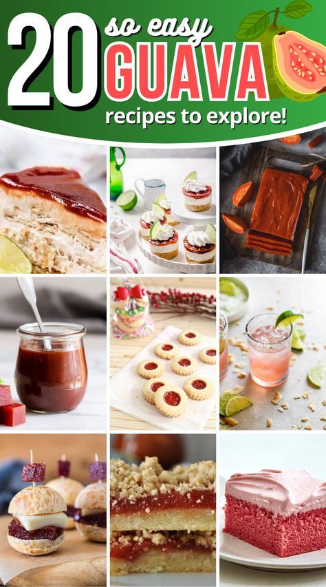 These guava recipes are packed with flavor and perfect for any occasion. Guava Jam Desserts, Guava Cookies Recipes, Guayava Desserts, Guava Bars Recipes, Guava Bars, Guava Paste Recipes, Guava Flan, Guava Tart, Guava Cake Recipe