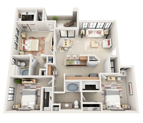 Bring by your whole family for a tour of our 3bd/2bath floor plans #lasvegasapartments Condo Floor Plans, Bloxburg House Ideas Layout, Bloxburg House Ideas 2 Floor, Unique Floor Plans, 3d House Plans, Floor Bloxburg, House Floor Design, Layout Bloxburg, Sims 4 House Design