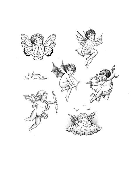 Simple Angel Tattoos, Cherub Tattoo Designs, Small Angel Tattoo, Guardian Angel Tattoo Designs, Angel Devil Tattoo, Guardian Angel Tattoo, Cupid Tattoo, Cherub Tattoo, Devil Tattoo