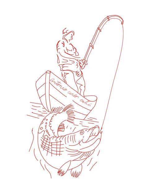 Fishing Tattoo Stencil, Fisherman Tattoo Ideas, Fisherman Sketch, Fishing Animation, Fishing Tattoo Design, Fishing Drawing Ideas, Small Fishing Tattoo, Fishing Drawings, Fisherman Drawing