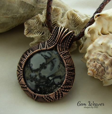 Wire Wrapped Necklace For Men, Diy Stone Wrapping, Wire Weave Pendant, Masculine Wire Wrap Pendant, Blue Nile Jewelry, Wire Wrapped Pendant Amulet Necklace, Wire Wrapped Ocean Jasper Pendant Necklaces, Wire Wrap Cabochon, Copper Wire Art