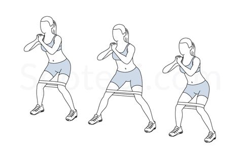 Banded Exercises, Exercise Pictures, Wide Hip Workouts, How To Widen Hips, Walk Exercise, Fitness Images, Exercise Board, Hip Flexor Exercises, Wider Hips