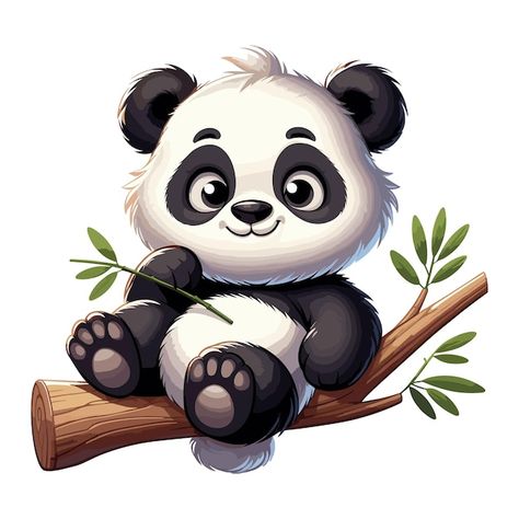 Panda Illustration Cute, Panda On Tree, Panda Tree, Panda Vector, Clean White Background, Simple Vector Illustration, Panda Clipart, Cute Panda Cartoon, Panda Artwork