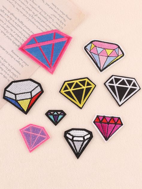 Multicolor    Polyester  Patch Stickers Embellished   Home Entertainment Beaded Patches Diy, Diy Stoney Clover Patches, Diamond Patchwork Patterns, Sequin Patches Applique, Diamond Patch, Diy Patch, Diy Patches, Painted Clothes, Home Entertainment