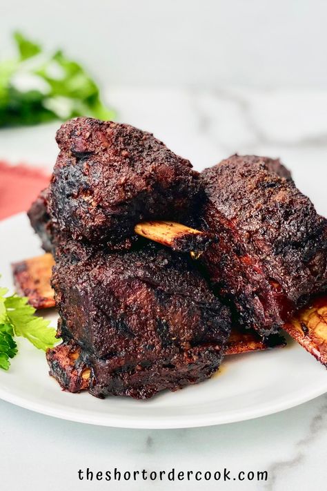 Smoked Braised Beef Short Ribs, Bone In Beef Short Rib Recipes Grill, Beef Short Rib Smoker Recipes, Smoked Short Ribs Recipe, Smoked Beef Short Ribs Recipe, Smoked Short Ribs Beef, Beef Short Ribs Smoker Recipe, Short Ribs Recipe Grilled, Short Ribs Smoker Recipe