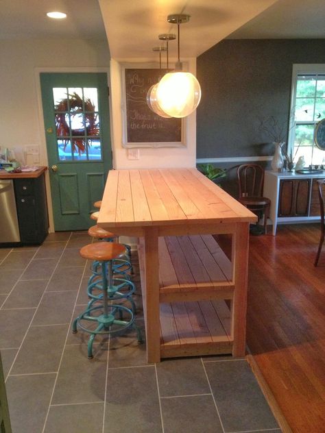 My Industrial Look Kitchen Island (and that time I messed up....) Long Narrow Kitchen, Narrow Kitchen Island, Kitchen Island Plans, Narrow Kitchen, Kitchen Island With Seating, Diy Kitchen Island, Island With Seating, Kitchen Island Design, Pallet Ideas