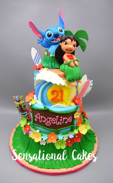 Lilo And Stitch Birthday Party Cake, Lilo And Stitch Theme, Stitch Cakes, Lilo And Stitch Cake, Lilo En Stitch, Hawaiian Cake, Stitch Party, Stitch Cake, 25th Birthday Cakes