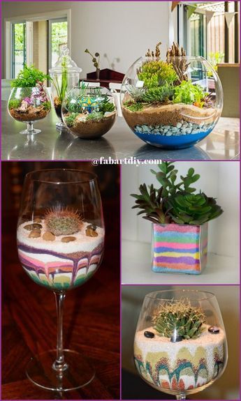 Sand Art Terrarium, Sand Art Diy, Sand Terrarium, Sand Art Bottles, Kaktus Dan Sukulen, Sand Projects, Mini Serre, Cactus Terrarium, Diy Succulent Terrarium