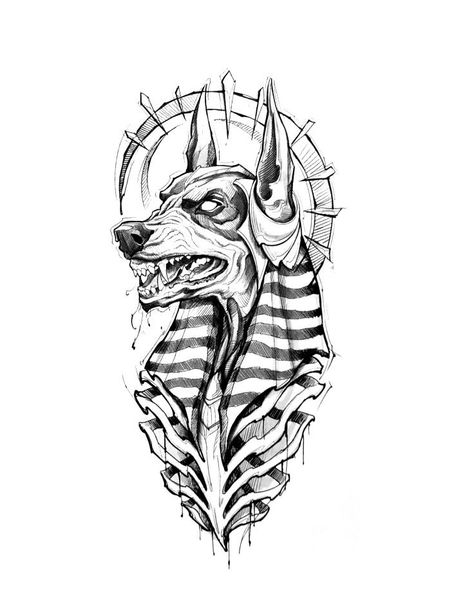 Anubis Drawing Tattoo, Anubis Tattoo Sketch, Egypt Tattoo Design, Cyberpunk Tattoo, Egyptian Tattoo Sleeve, American Traditional Tattoo Ideas, Anubis Tattoo, Traditional Tattoo Ideas, Yin Yang Tattoos