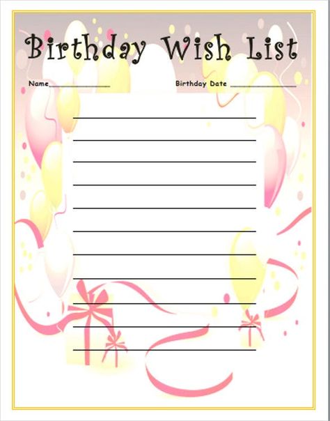 Birthday List Template – 12+ Free PSD, EPS,In Design Format Download | Free & Premium Templates Birthday Wish List Template, Wish List Template, Christmas Wish List Template, Free Birthday Wishes, 40th Birthday Wishes, Birthday Wish List, 30th Birthday Wishes, 5 Birthday, Creative Money Gifts