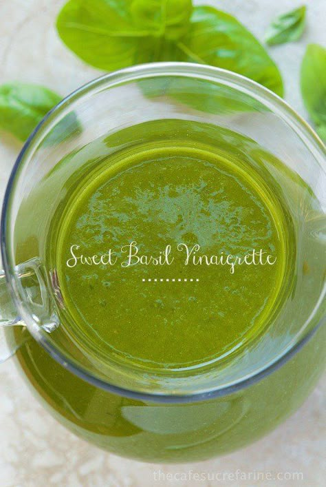 Basil Vinaigrette, Basil Recipes, Homemade Salads, Sauces And Dressings, Sweet Basil, Homemade Salad Dressing, Homemade Dressing, Dressing Recipes, Salad Dressing Recipes