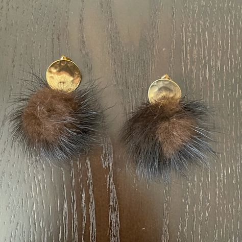 Dark Brown Fun Fur And Gold Pierced Earring. Fur Earrings, Gold Disc, Earrings Color, Earings Piercings, Dark Brown, Faux Fur, Gold, Women Shopping, Color