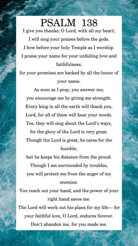 Psalm 138, Bible Psalms, Deliverance Prayers, Morning Prayer Quotes, Spiritual Prayers, Christian Quotes Prayer, Miracle Prayer, Bible Study Verses, Good Prayers