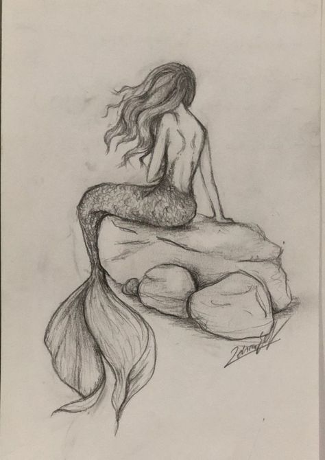 Mermaid Back Drawing, Drawings Of Mermaids Sketches, Mermaid Drawings Sketches, Art Sketches Mermaid, Mermaid Drawings Aesthetic, Drawing Ideas Mermaid, Mermaid Art Drawing Sketches, Mermaid On Rock Drawing, Mermaid Aesthetic Drawing