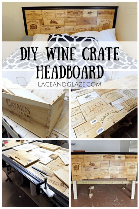 Crate Headboard, Wine Crate Crafts, Wooden Crates Nightstand, Wine Crate Diy, Wine Crate Table, Wine Box Crafts, Wine Hutch, Box Upcycle, Crate Shelves Diy