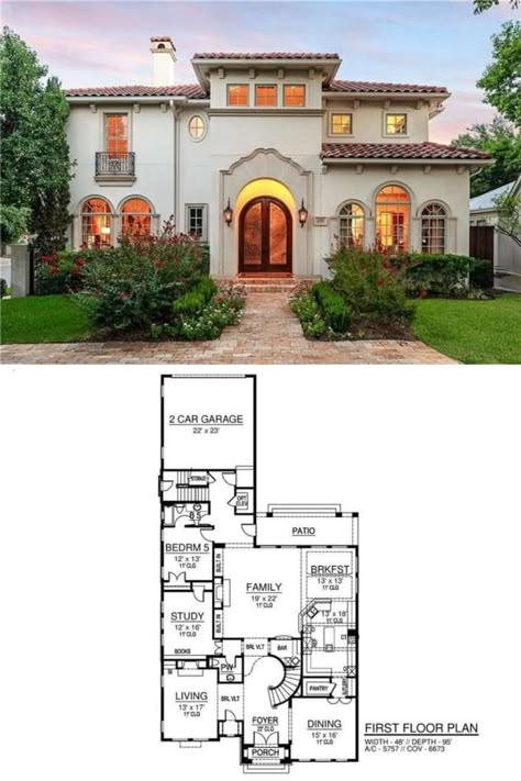 Mediterranean Small House, Spanish Style Home Exterior, Mediterranean Floor Plans, Spanish House Plans, Bedroom Mediterranean, Mediterranean Homes Exterior, Mediterranean Mansion, Mediterranean House Plan, Italy House