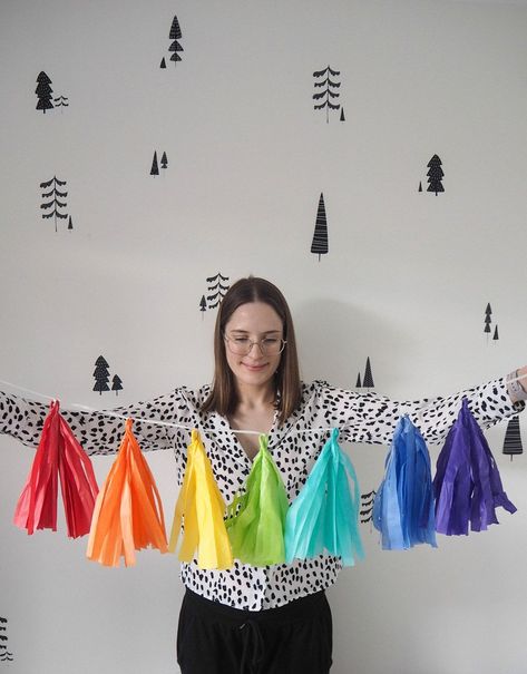 Tassel Garland Tutorial, Rainbow Tassel Garland, Make A Tassel, Paper Tassel Garland, Jewel Tone Color Palette, Diy Tassel Garland, Tissue Paper Garlands, Tissue Paper Tassel Garland, Rainbow Garland