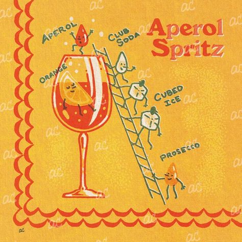 Aperol Spritz - Downloadable Cocktail Illustration | Patreon Cocktail Signs, Drink Illustration, Art Cocktail, Cocktail Illustration, Cocktails Sign, Graphics Layout, 1920s Style, Ad Art, Shirley Temple