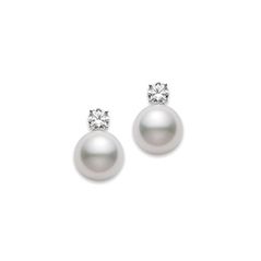 Pearl Earrings With Diamonds, Pearl Diamond Earrings Stud, Pearl Diamond Studs, Pearl And Diamond Stud Earrings, White Pearls Earrings, Pearl With Diamond Earrings, Pearl And Diamond Earrings Studs, Mikimoto Pearl Earrings, Mikimoto Earrings