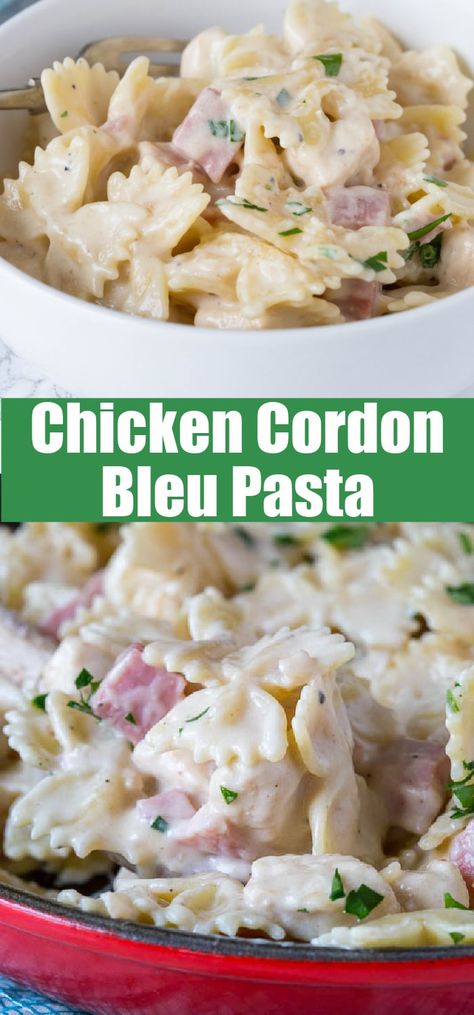 Chicken Cordon Bleu Pasta Casserole, Cordon Bleu Pasta, Chicken Cordon Bleu Casserole Recipe, Chicken Cordon Bleu Pasta, Easy Skillet Chicken, Cordon Bleu Recipe, Chicken Cordon Bleu Recipe, Cordon Blue, Chicken Cordon Bleu Casserole