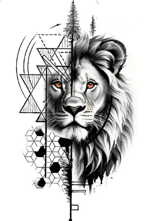 Lion Geometric Design, Realistic Spider Tattoo, Mandala Lion Tattoo, Geometric Tiger Tattoo, Spider Tattoo Design, Tattoo Design Stencil, Disney Stitch Tattoo, Geometric Animal Tattoo, Geometric Lion Tattoo