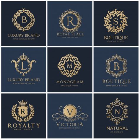 Crests logo. luxury logo set design for hotel ,real estate ,spa, fashion brand identity Premium Vector Spa Fashion, Fancy Logo, Vintage Floral Backgrounds, Luxury Brand Logo, Royal Logo, Crest Design, Elegant Logo Design, Logo Luxury, Hotel Logo