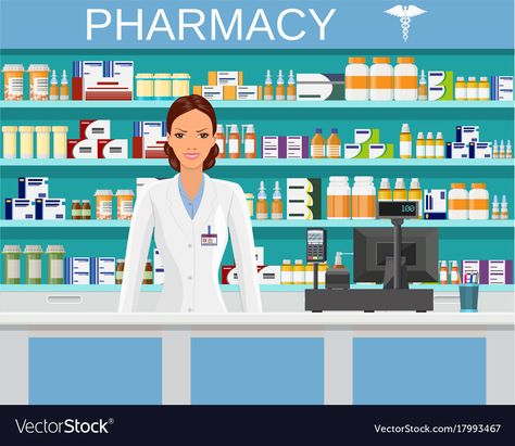 Pharmacy Illustration, Pharmacy Images, Pharmacy Art, Hospital Pharmacy, Flat Style, Pharmacist, Pharmacy, Modern Interior, Png Images