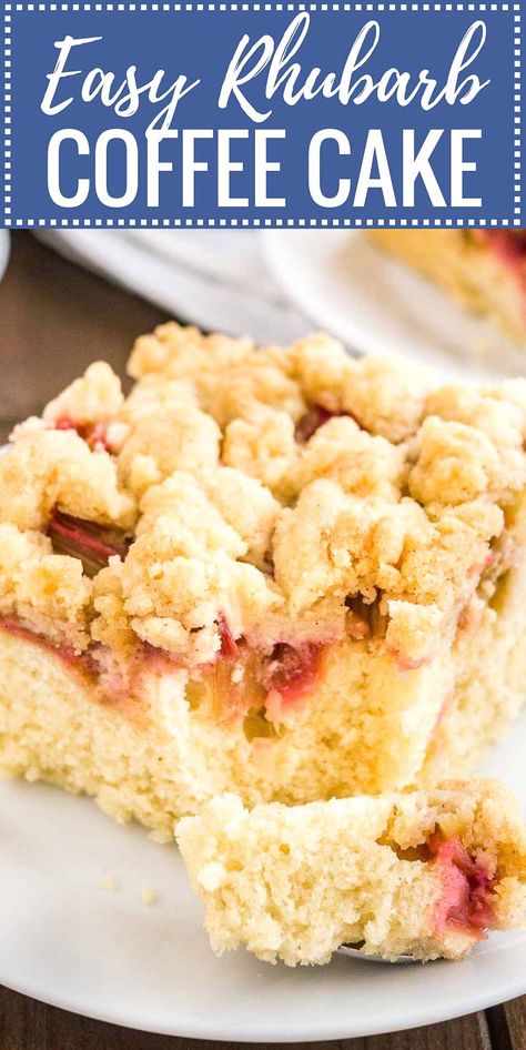 Rhubarb Coffee Cake is topped with cookie-like streusel and every bite is studded with juicy rhubarb! An easy-to-make sheet cake that’s not too sweet and not too tangy, just delicious. Strawberry Rhubarb Coffee Cake, Rhubarb Coffee Cake, Rhubarb Coffee Cakes, Fresh Rhubarb, Streusel Cake, Brunch Cake, Easy Easter Desserts, Rhubarb Desserts, Rhubarb And Custard