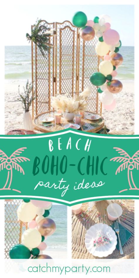 Boho Summer Party, Fancy Beach Party, Beachy Graduation Party, Tropical Boho Party Decor, Beach 15 Birthday, Boho Beach Party Decor, 30th Beach Birthday, Boho Beach Theme Party, Beach Party Ideas Decorations