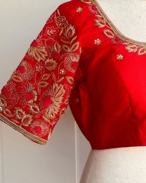 Dm@96404 90158 Designer maggam work blouse Fabric: Halfpattu /Rawsilk Dispatch: 3days Price : 2800unstiched . 3350stitched Colours and sizes can be customised accordingly Work On Red Blouse, Bridal Saree Blouse, Latest Bridal Blouse Designs, Embroidery Red, Maggam Work Blouse, Traditional Blouse Designs, Blouse Design Images, Wedding Blouse Designs, Maggam Work Blouses