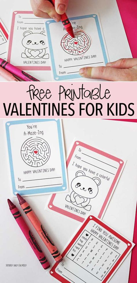 Free printable Valentine cards for kids - these are so cute with an activity on each one! Valentine's Day Printable Valentine Cards For Kids, Free Printable Valentine Cards, Easy Diy Valentine's Day Cards, Free Printable Valentines Cards, Valentines Day Printables, Valentine Cards For Kids, Printable Valentine Cards, Cricut Valentines, Pinterest Valentines