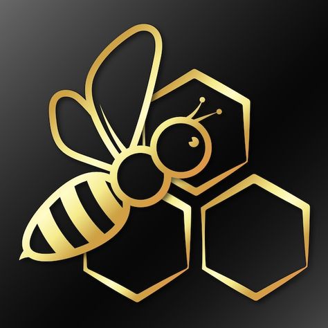 Bee and honeycomb golden symbol | Premium Vector #Freepik #vector #honey-bee #honey #beekeeping #bee Bee Illustration Graphic Design, Bee Design Art, Bee Logo Ideas, Honey Logo Design, Honey Bee Logo, Bee Logo Design, Bee Aesthetic, Honey Bee Tattoo, Logo Bee