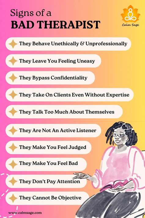 Therapist Red Flags! Beware of These Signs of a Bad Therapist Bad Therapist, Licensed Therapist, Talk Too Much, Online Therapy, Red Flags, Red Flag, Support Group, Warning Signs, Emotional Health