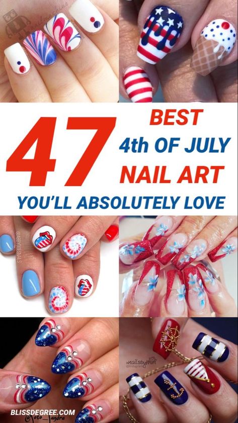 Let celebrate this year Fourth of July with these 47 Patriotically Chic Fourth of July Nail Art Designs. June Nails Ideas, Nails June, White Summer Nails, Patriotic Nails Design, Pineapple Nails, June Nails, Disney Nail Designs, Patriotic Nails, Cute Summer Nail Designs