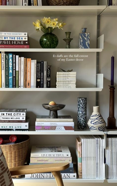 Bookshelf Wall Styling, Bookshelf Styling Modern, Office Bookshelf Decor Ideas, How To Style Bookshelves With Books, Functional Shelf Styling, Library Bookshelf Styling, Book Storage Aesthetic, Bookcase Styling Bedroom, Book Shelf Decorating Ideas Display