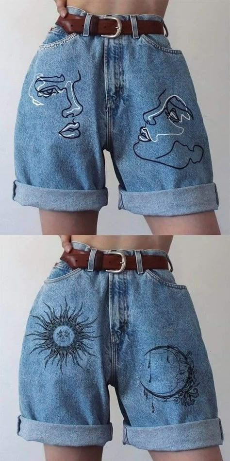 Custom Jeans Diy, Painted Clothes Diy, Clothes Embroidery Diy, Estilo Hippie, Diy Clothes Design, Painted Denim, Painted Clothes, Wedding Guest Outfit Summer, Jeans Diy