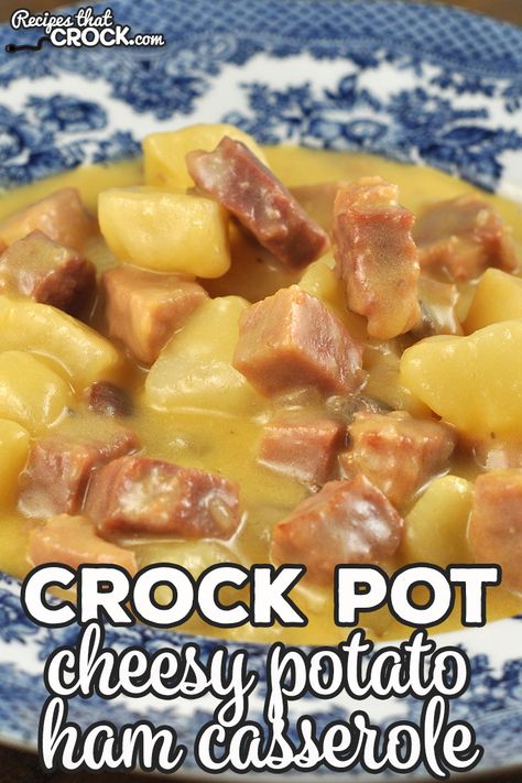 I absolutely love this Crock Pot Cheesy Potato Ham Casserole recipe. It is super simple to prepare and has an amazing flavor! Comfort food at its best! Potato Ham Casserole, Ham And Potato Recipes, Crockpot Ham And Potatoes, Recipes Using Ham, Cheesy Potatoes Crock Pot, Scalloped Potatoes Crockpot, Ham Casserole Recipes, Ham And Potato Casserole, Crock Pot Potatoes