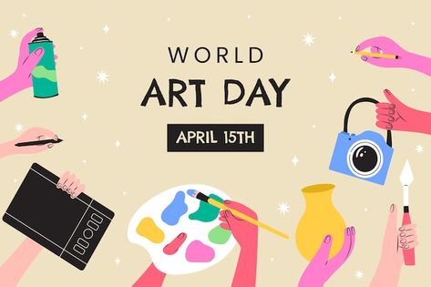 Flat world art day background | Free Vector #Freepik #freevector #international-day #creative-art #creative-wallpaper #fine-art International Artist Day, Monochromatic Background, World Art Day, Flat World, Doodle Background, Man Illustration, Day Background, Ganesha Art, International Artist