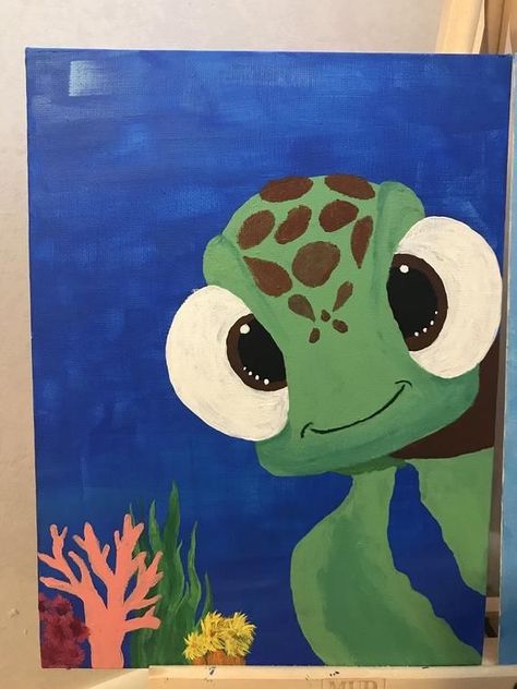 Disney Turtle, Disney Canvas Paintings, Disney Canvas Art, Disney Canvas, Disney Paintings, Small Canvas Paintings, Hippie Painting, Simple Canvas Paintings, Cute Canvas Paintings