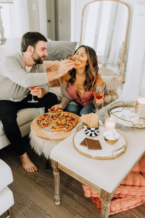 Living Room Prenup Shoot, At Home Date Night Ideas, Home Date Night Ideas, Bar Ad, At Home Date Night, Smores Bar, Nordstrom Outfit, Home Date Night, At Home Date