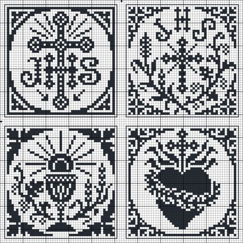 Christian Cross Stitch, Catholic Cross, Catholic Crafts, Filet Crochet Charts, Pixel Crochet, Tapestry Crochet Patterns, Pixel Pattern, Crochet Tapestry, Crochet Cross