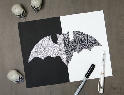 Cool bat paper and drawing project. #artforkids #artforadults #halloweenartproject Paint Monkey, Line Art Projects, Drawing Games For Kids, Notan Art, Halloween Art Projects, Party Things, Cool Doodles, Doodle Inspiration, Easy Art Projects