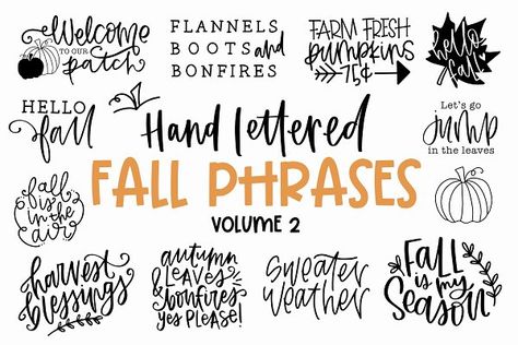 Fall Phrases Symbol Font Volume 2 by DansieDesign Fall Phrases, Fall Fonts, Stationary Art, Halloween Fonts, Hand Painted Wood Sign, Autumn Quotes, Painted Wood Signs, Fall Family Photos, Fall Prints