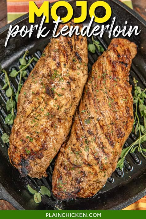 Mojo Pork Tenderloin, Cuban Mojo Pork, Plain Chicken Recipe, Grilled Pork Tenderloin Recipes, Pork Tenderloin Marinade, Cuban Mojo, Mojo Pork, Slow Cooker Casserole, Pork Tenderloin Recipe