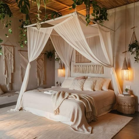 Canopy Bed Ideas Boho, Boho Canopy Bed, Dreamy Bedrooms Aesthetic, Boho Canopy, Costal Bedroom, Fairytale Bedroom, Safari Room, Modern Boho Bedroom, Pioneer Life